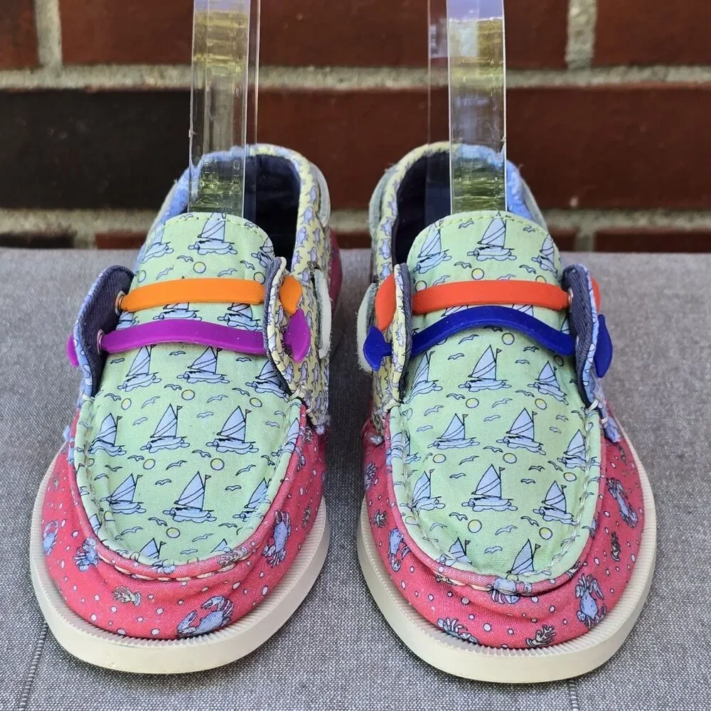 SPERRY X VINEYARD VINES AO PATCHWORK BOATS CRABS STARFISH SHOES KIDS SIZE 2